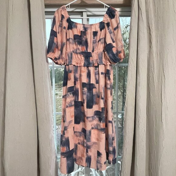 Universal Thread Small Navy Blue Pink Peach Dress Cotton Pockets Puff Sleeves - Picture 12 of 15